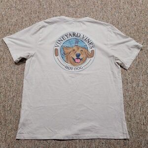 Vineyard Vines Shirt Mens Large White‎ Hot Dog Logo Pocket K9 Casual Cotton